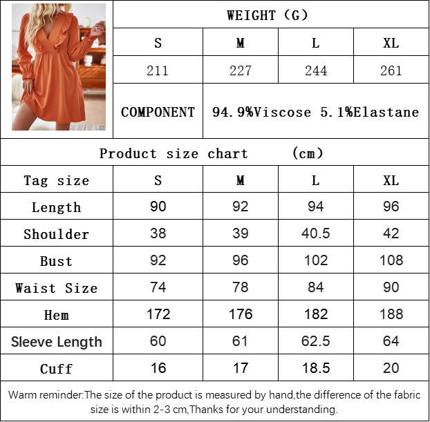 Fall Dresses for Women Ruffled Deep V Neck A Line Long Sleeves Casual Mini Dress