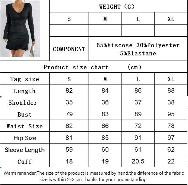 Bodycon Mini Dresses for Women Sexy V NeckLong Sleeve Ruched Ruffled Short Dress