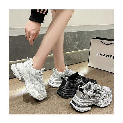 Women's Platform Chunky Fashion Sneakers Walking Lace-Up Comfortable Shoes