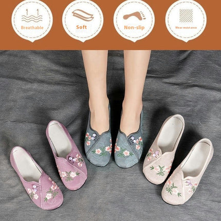 Slip On Flats Shoes for Women Round Toe Wide Chinese Style Comfortable Shoes