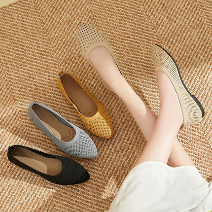 Ladies Casual Mesh Breathable Shallow Mouth Pointed Toe Flat Shoes Slip On Casual Shoes