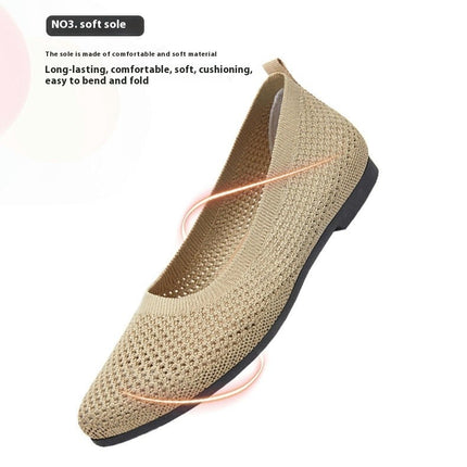 Ladies Casual Mesh Breathable Shallow Mouth Pointed Toe Flat Shoes Slip On Casual Shoes