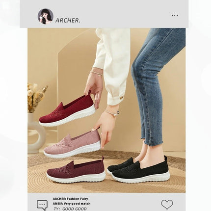 Women's Woven Breathable Soft Go Walking Slip On Hands Free Shoes Arch Support