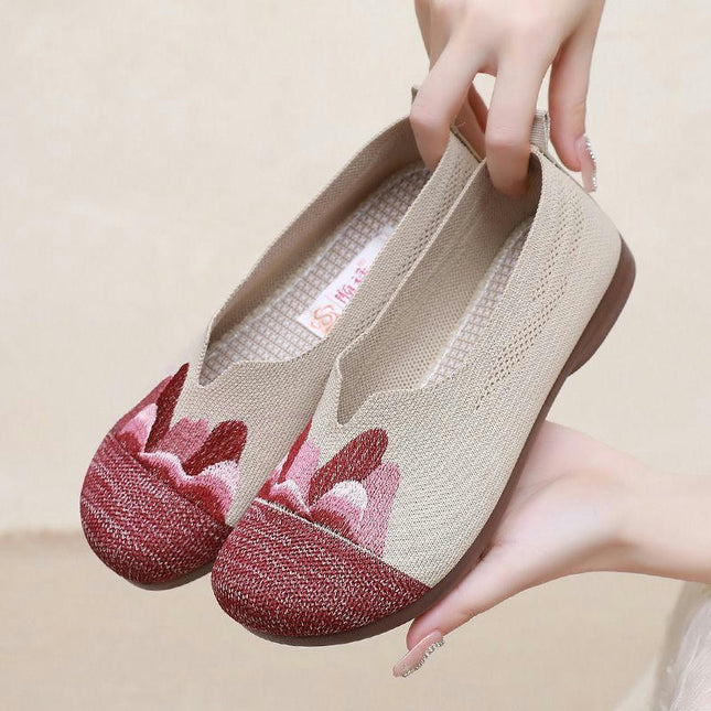 Women's Wide Width Flats Shoes Fashion Casual Comfortable Knitted Slip On Shoes