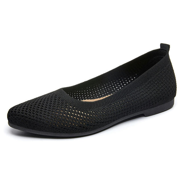 Women's Round Toe Knit Shoes Slip On Ballerina Walking Flats Shoes