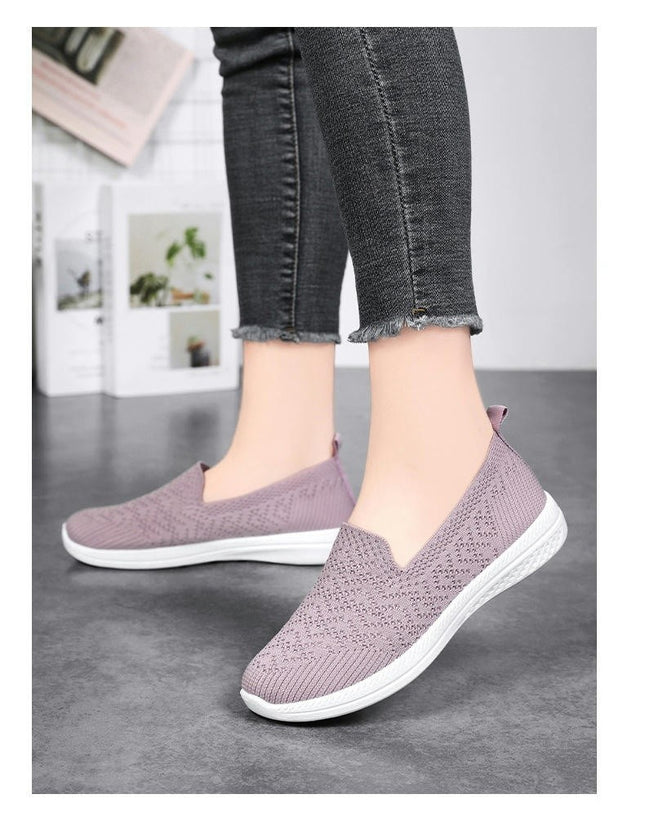 Ladies Fashion Breathable Mesh Slip On Flat Bottomed Casual Shoes