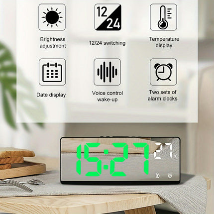Alarm Clock With Adjustable Brightness And Volume LED Mirror Electronic Clocks Digital Alarm Clock