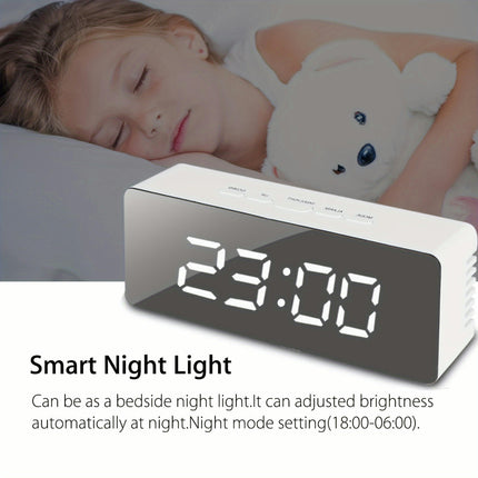 1pc Portable Led Electronic Digital Mirror Alarm Clock, With USb Charging Cable, For Home Room