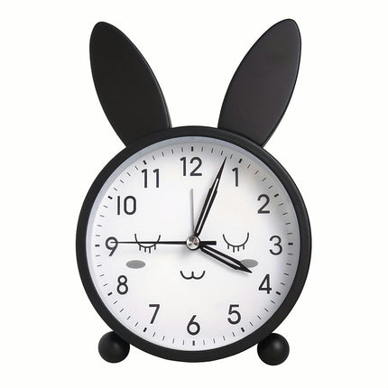 Cute Cartoon Rabbit Metal Quartz Alarm Clock with Backlit Display-Perfect for Home Decor