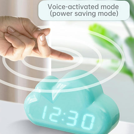 Cloud-Shaped Alarm Clock with LED Display,Voice Control and Temperature Display-Battery & USB Powered