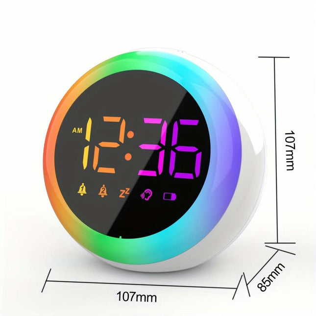 Rainbow Colorful Smart Table Clock Voice Control Double Alarm Clock LED Snooze Function Home Decor