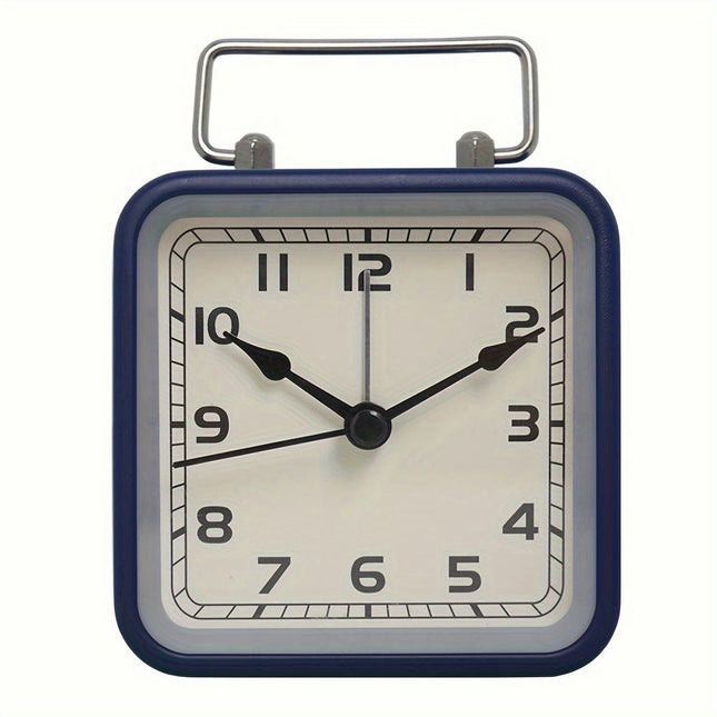1pc Metal Square Small Alarm Clock, Home Desktop Silent Clock, Luminous Quartz Desk Clock