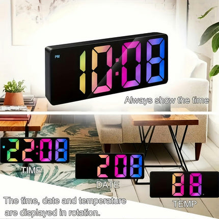 LED Mirror Alarm Clock For Smart Digital Electronic Screen, Temperature Gauge, Noiseless Energy-Efficient