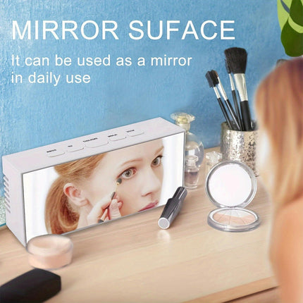 1pc White Digital Alarm Clock With Mirror Display, Multifunctional Clock, Adjustable Brightness