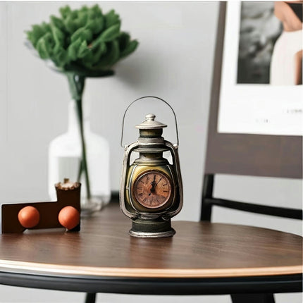 Silvery Kerosene Lamp With Clock For Living Room, Bedroom, Or Office Desk