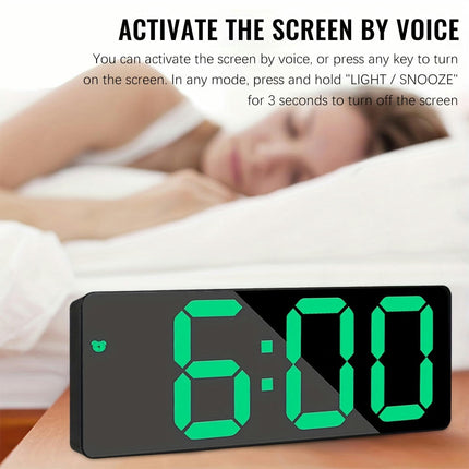 Digital Alarm Clock LED Travel Quiet Alarm Clocks With Snooze Button Brightness Adjustable, Green