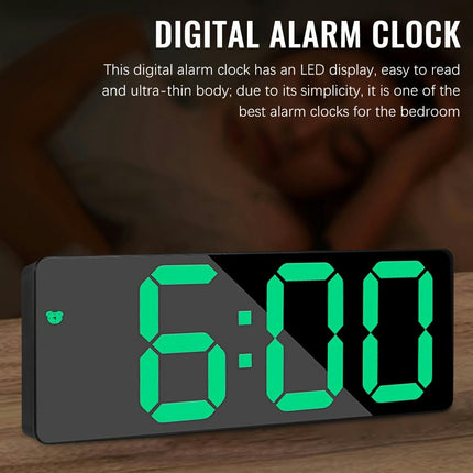 Digital Alarm Clock LED Travel Quiet Alarm Clocks With Snooze Button Brightness Adjustable, Green