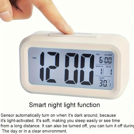 LCD Digital Alarm Clock With Date Display & Smart Nightlight Suitable For Home Bedroom Decor-Pack Of 1