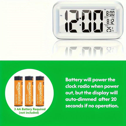 LCD Digital Alarm Clock With Date Display & Smart Nightlight Suitable For Home Bedroom Decor-Pack Of 1