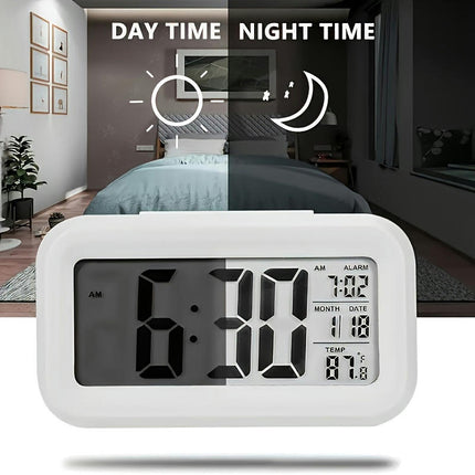 LCD Digital Alarm Clock With Date Display & Smart Nightlight Suitable For Home Bedroom Decor-Pack Of 1