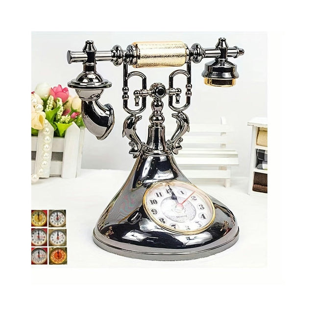 1pc Telephone Style Alarm Clock Desktop Clock, Vintage Home Decor Art Craft, Decorative Table Top