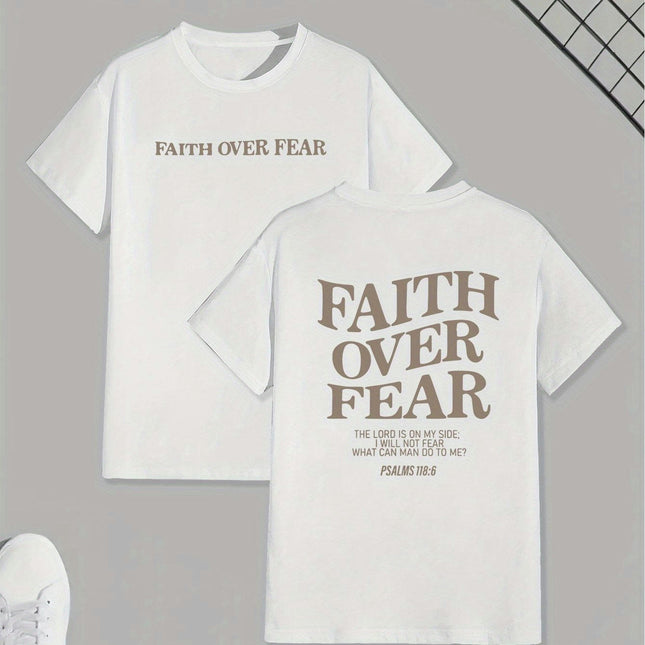 "Faith Over Fear" T-Shirt - Men's Casual Short Sleeve Tee with Geometric Pattern