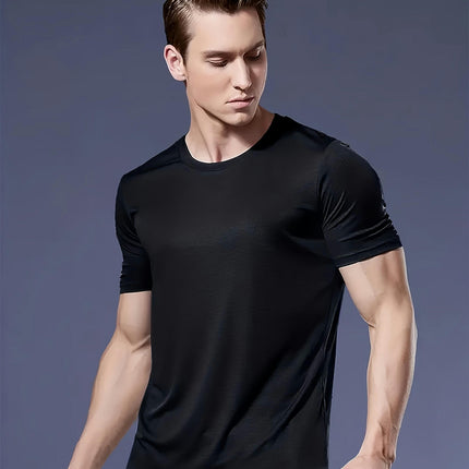 5pcs Men's Comfy T-shirt, Solid Color Short Sleeve Tee, Breathable Quick-Dry Top For Sport & Casual