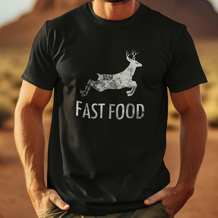Funny Joke Hunting Shirt - Men's Front Printed Short Sleeve T-Shirt Top - Fast Food Deer