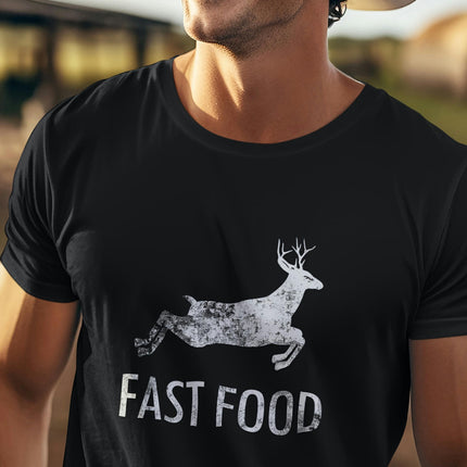 Funny Joke Hunting Shirt - Men's Front Printed Short Sleeve T-Shirt Top - Fast Food Deer