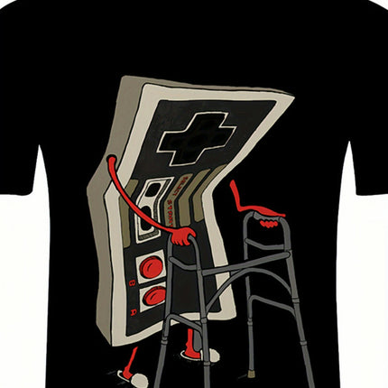 Payeah Cartoon Gamepad Pattern Crew Neck And Short Sleeve T-shirt, Tops For Men's Summer