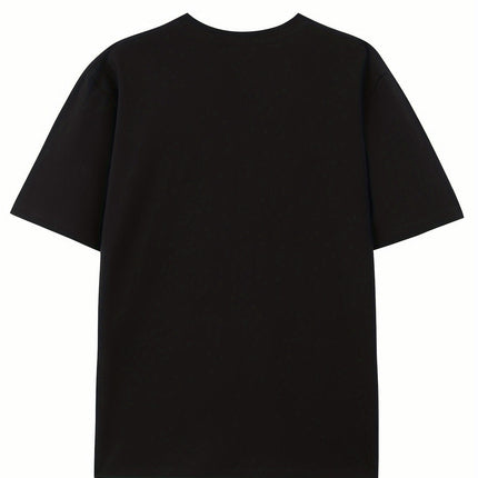 Summer Men's Cotton Round Neck T-shirt with Trendy Pentagram Print Short Sleeves