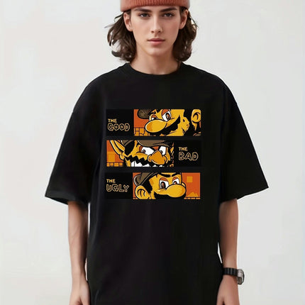Summer Men's Cotton Round Neck T-shirt with Trendy Pentagram Print Short Sleeves