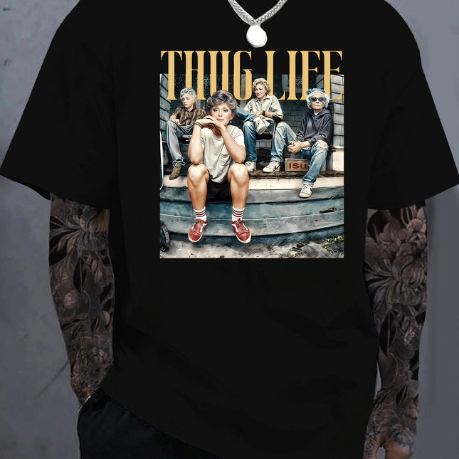 Monogram Print Cotton T-shirt, Men's Casual Cotton T-shirt, Short-sleeved Crewneck T-shirt