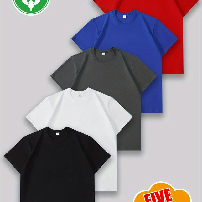 Men's T-shirt Five-piece Set Sports Casual Round Neck Short-sleeved T-shirt Combed Cotton T-shirt