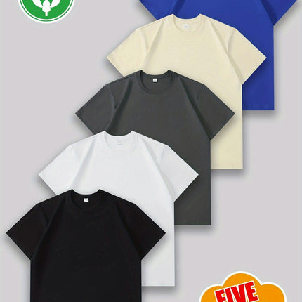 Men's T-shirt Five-piece Set Sports Casual Round Neck Short-sleeved T-shirt Combed Cotton T-shirt