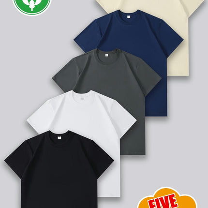 Men's T-shirt Five-piece Set Sports Casual Round Neck Short-sleeved T-shirt Combed Cotton T-shirt