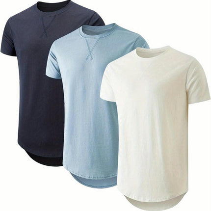 3pcs Men's Casual Sports Top Lightweight Round Neck Cotton T-shirt Short Sleeved Top