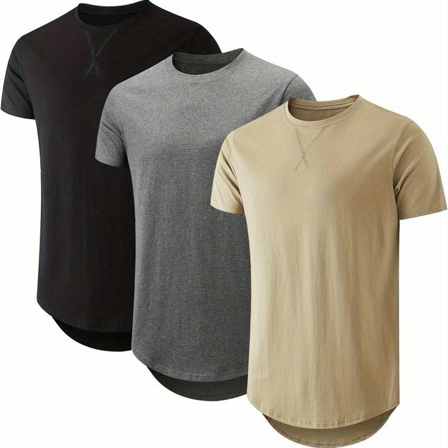 3pcs Men's Casual Sports Top Lightweight Round Neck Cotton T-shirt Short Sleeved Top