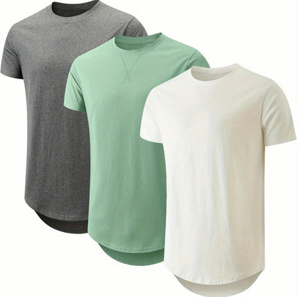 3pcs Men's Casual Sports Top Lightweight Round Neck Cotton T-shirt Short Sleeved Top