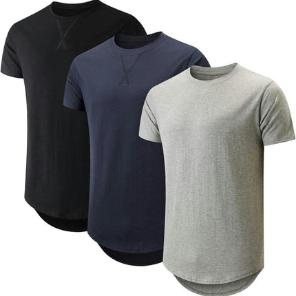 3pcs Men's Casual Sports Top Lightweight Round Neck Cotton T-shirt Short Sleeved Top