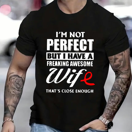 Letter Printed T-shirt Men's Casual Summer and Autumn Slightly Elastic Round Neck T-shirt