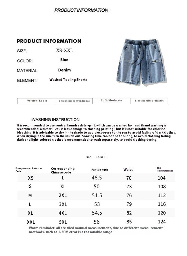 Summer-Ready Denim: Casual Men's Drawstring Shorts with Pockets-Perfect for Outdoors