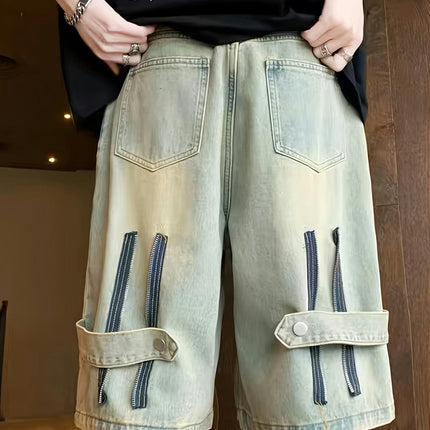 Men's Retro Style Denim Shorts With Pockets Chic Shorts For Street Wear