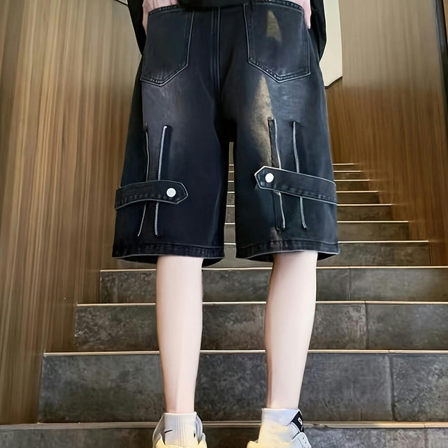Men's Retro Style Denim Shorts With Pockets Chic Shorts For Street Wear