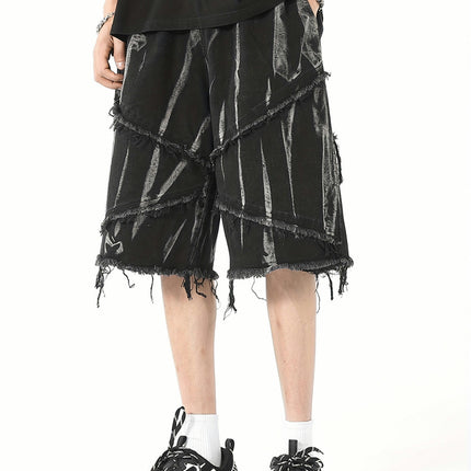 Mens Denim Shorts-Distressed Frayed Jorts with Pockets for Summer Outdoor Adventures-Bermuda Style