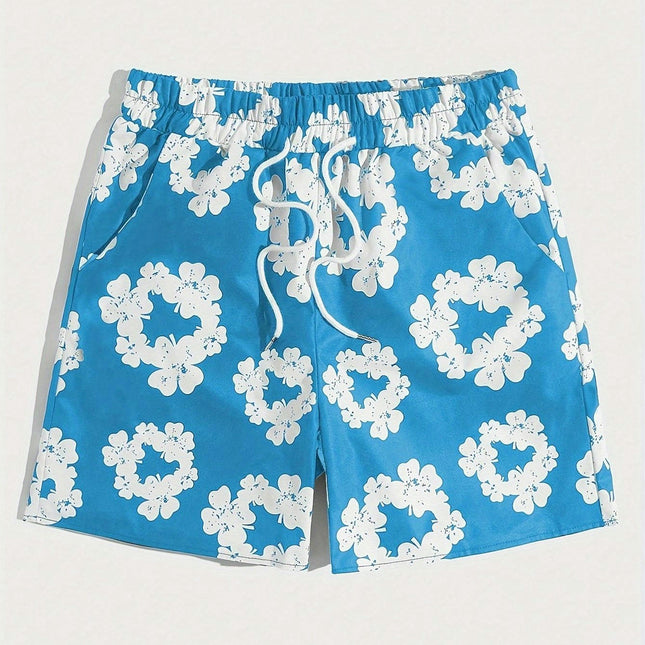 Comfy Floral Print Drawstring Shorts for Men - Casual Summer Beach Sports Wear with Pockets