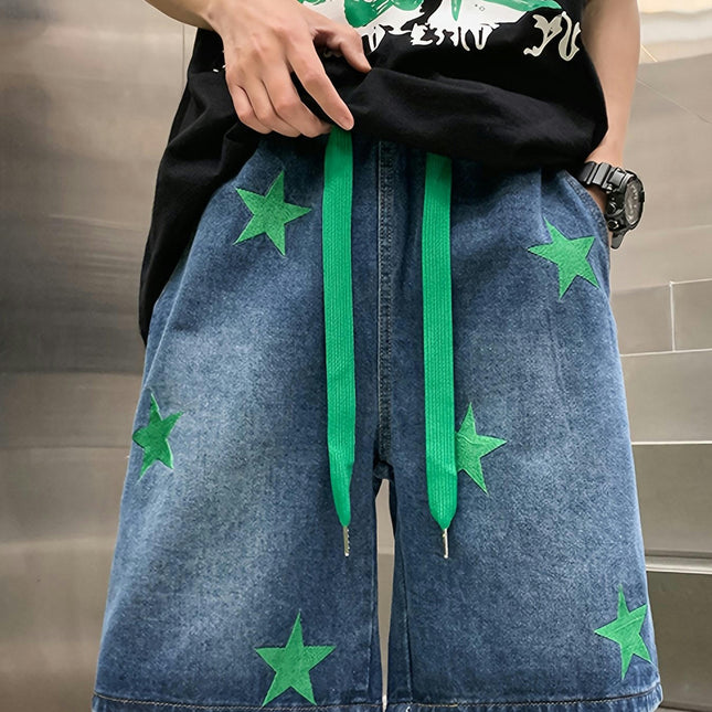Men's Loose Denim Shorts With Pockets, Casual Drawstring Jeans For Summer Outdoor Activities