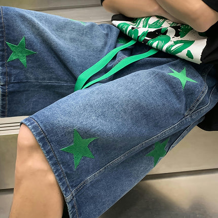 Men's Loose Denim Shorts With Pockets, Casual Drawstring Jeans For Summer Outdoor Activities