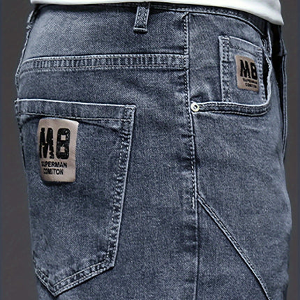 Men's Print Denim Shorts With Pockets, Casual Cotton Jorts For Summer Outdoor Activities