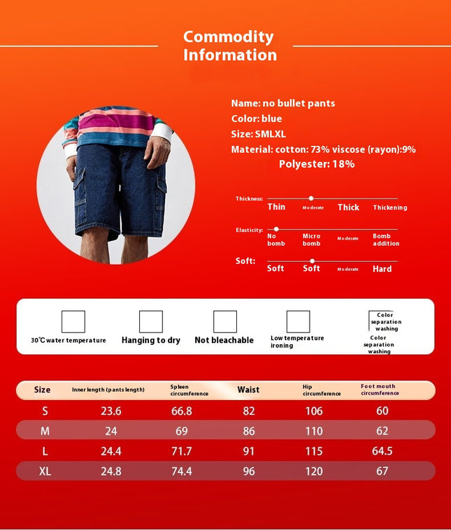 Flap Pockets Denim Shorts, Men's Casual Denim Shorts For Summer Jorts, Bermuda Shorts